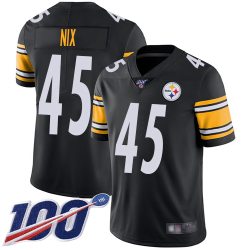 Youth Pittsburgh Steelers Football 45 Limited Black Roosevelt Nix Home 100th Season Vapor Untouchable Nike NFL Jersey